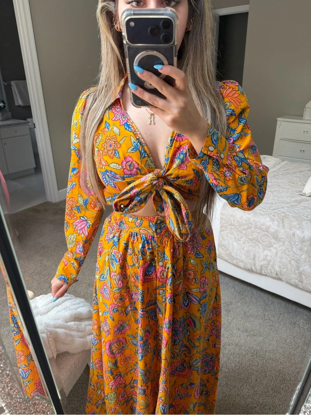House of Harlow 1960 Yellow Floral Tie-Front Maxi Dress